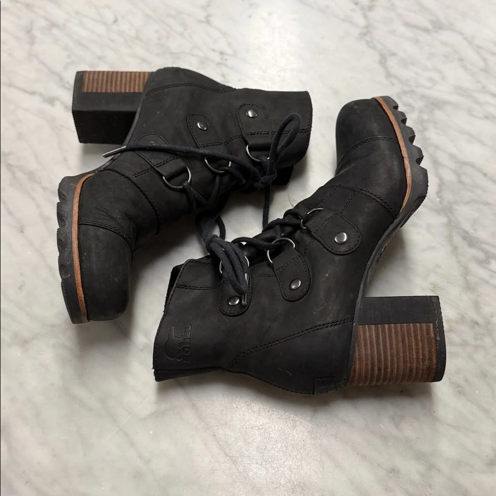 SOREL Addington Black Leather Waterproof Lace Up Women's Boots NL2360-010